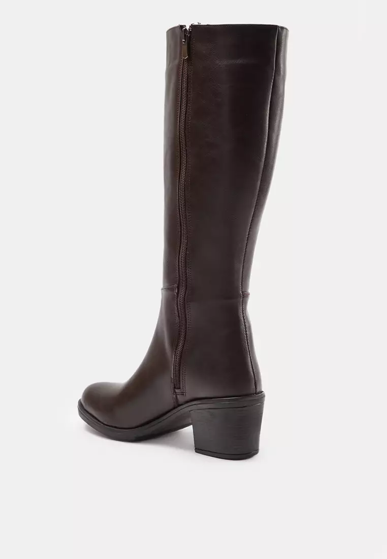 Dark Brown Zip-Up Round Toe Women's Block Heeled Boots Takaw25Cz00004
