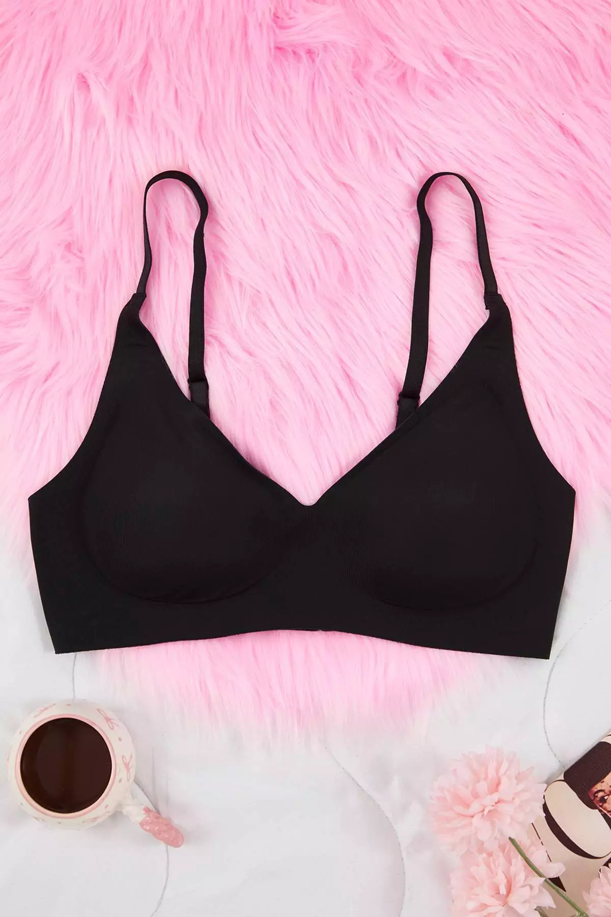 Black Ghost Stitch-Free /Laser Cut Underwire-Free Covered Micro Bralette Knitted Bra Thmaw26Su24
