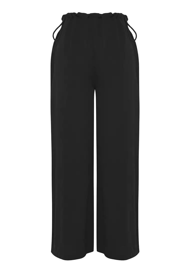 Black Woven Side Tie Beach Pants Tbess25Pl00006