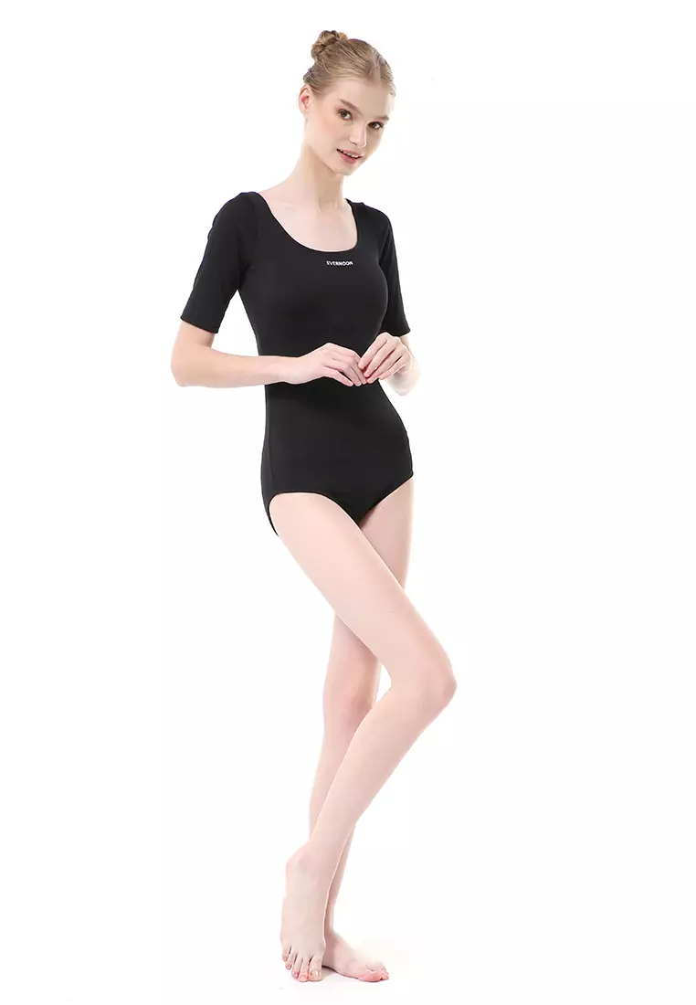 Felicia Baju Renang Wanita One Piece Short Sleeve High Quality - Black