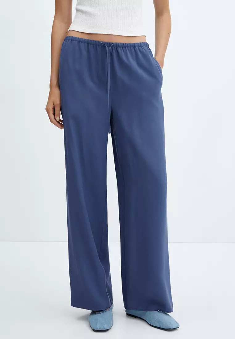 Buy Mango Wide Leg Trousers With Elastic Waist 2024 Online | ZALORA ...