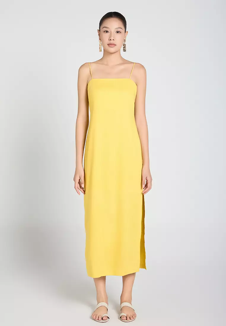 Linen Spaghetti-Strap Pencil Dress