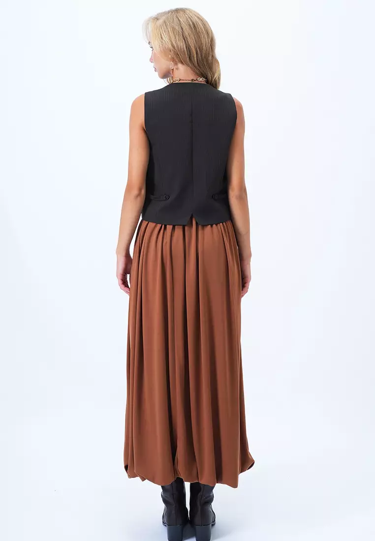 High Waist Bubble Midi Skirt