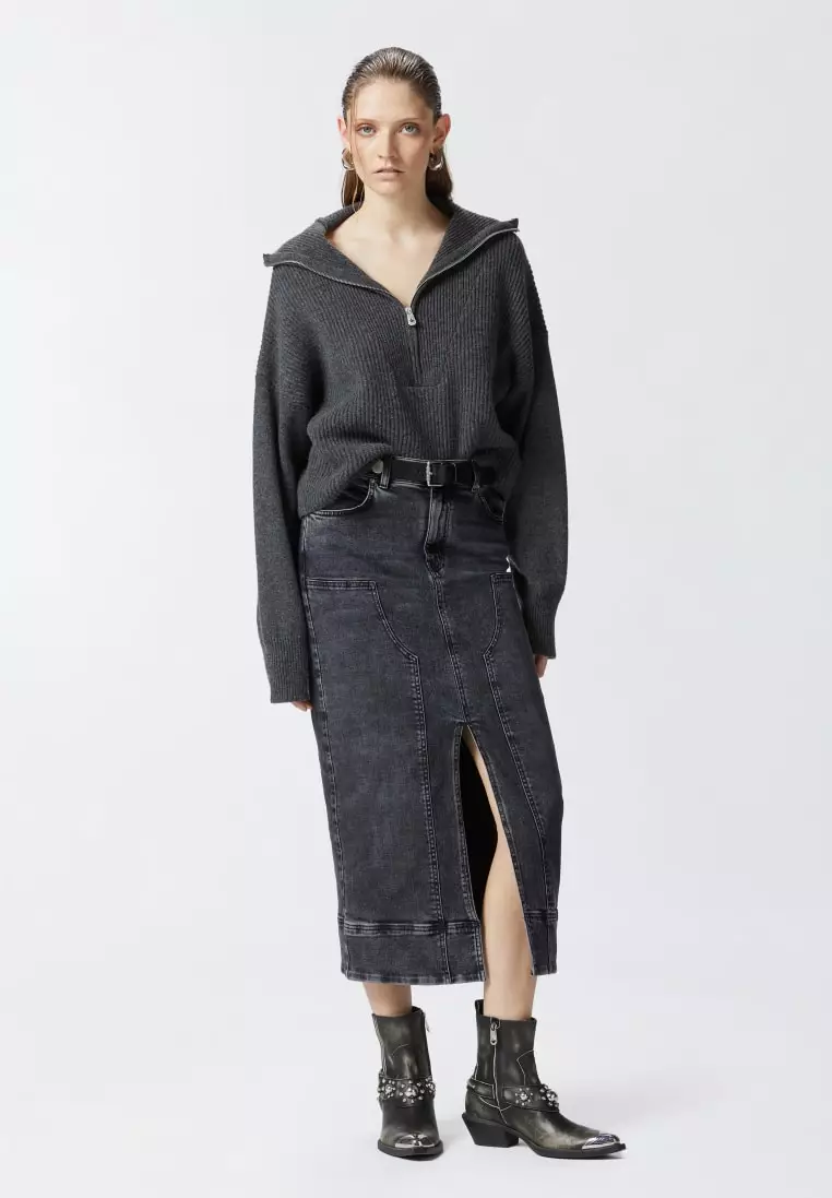 Buy Pinko Dark grey denim maxi skirt 2025 Online | ZALORA