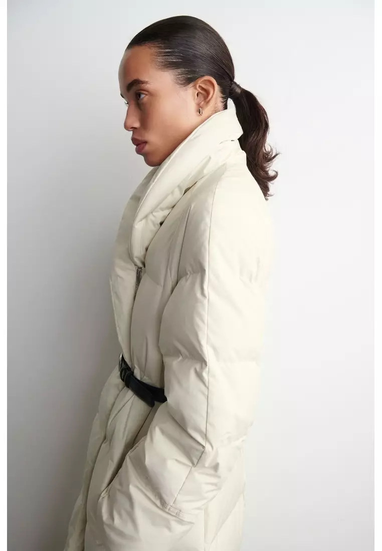 SHAWL-COLLAR QUILTED DOWN LONG COAT