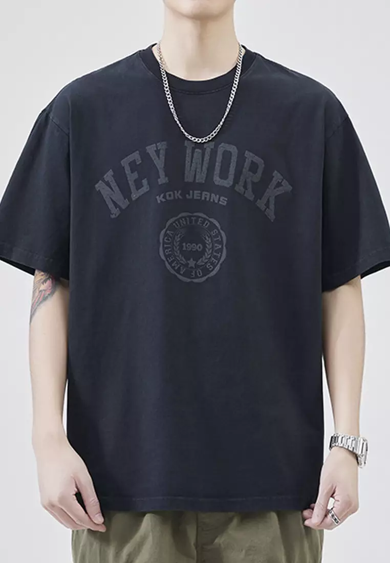 Letter NEW YORK Graphic Printed Short Sleeve Oversized T-shirt In WHITE