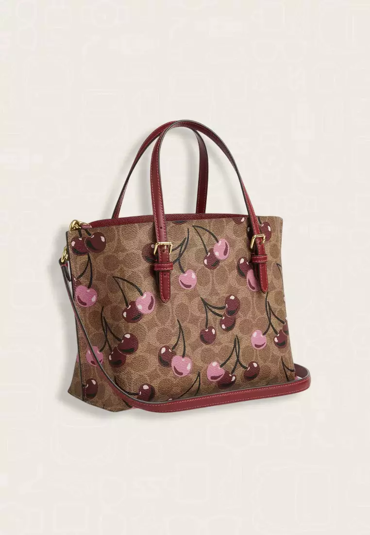 Coach Mollie Tote Bag 25 In Signature Canvas With Cherry Print Tan Multi