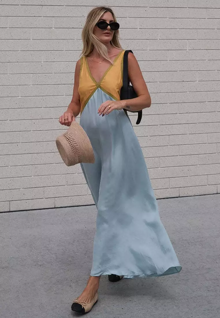 Fashionable sleeveless color blocked large swing dress CA25042277BL