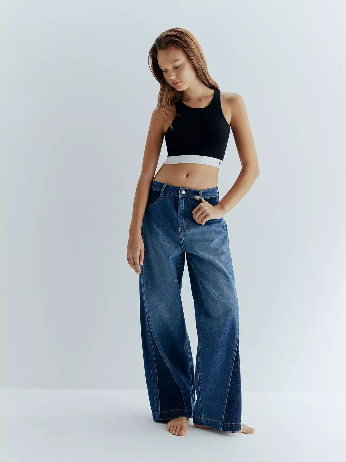 Low Waist Ombre Straight Jeans - Blue