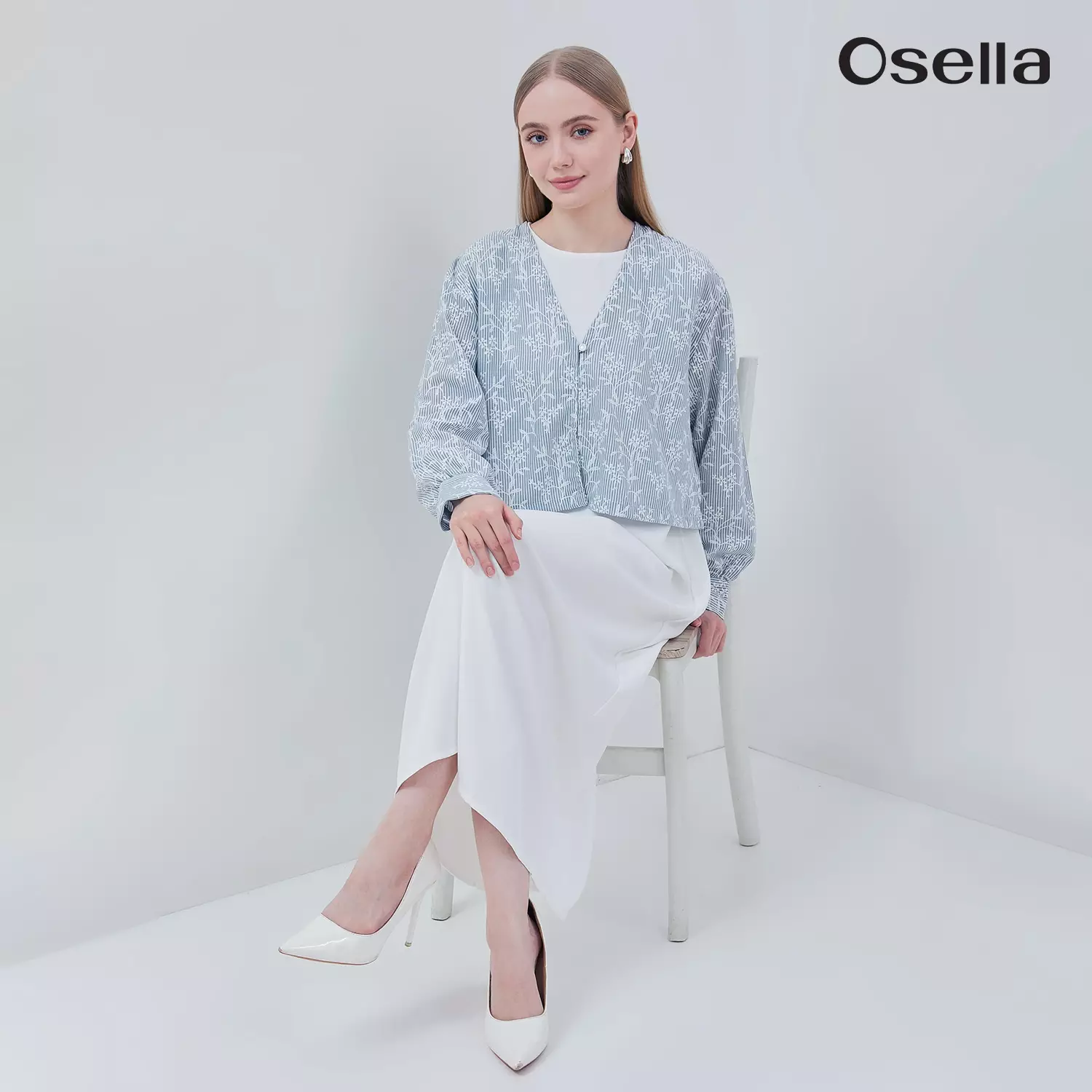 Osella Aleena Long Dress With Striped Outer Set 1157660535 | Set Gaun Raya Vest Wanita