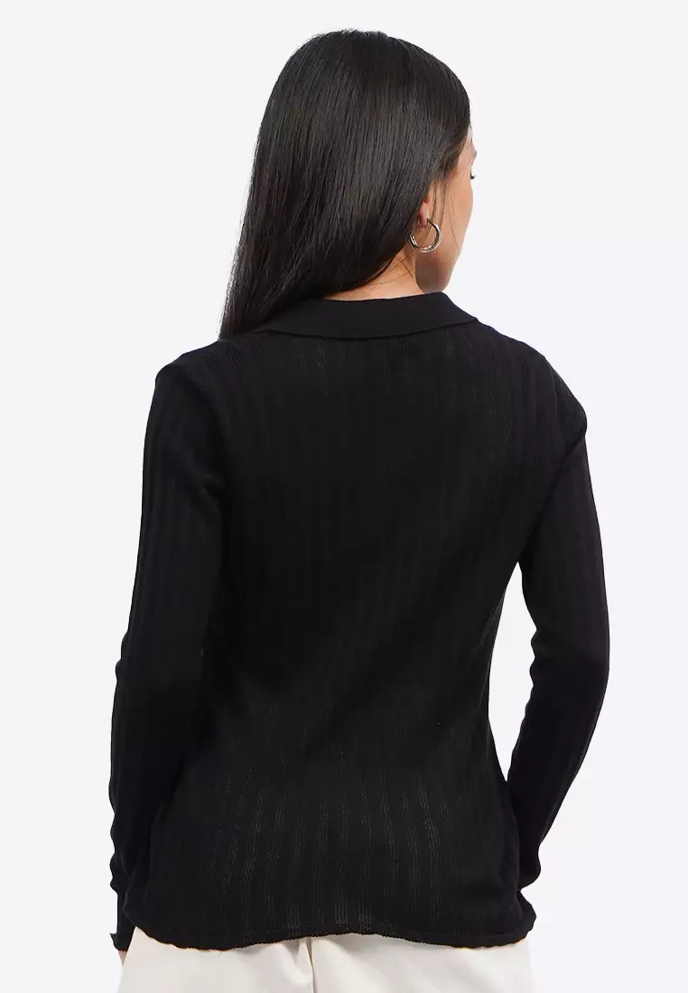 Long Sleeve Knit Top with Button