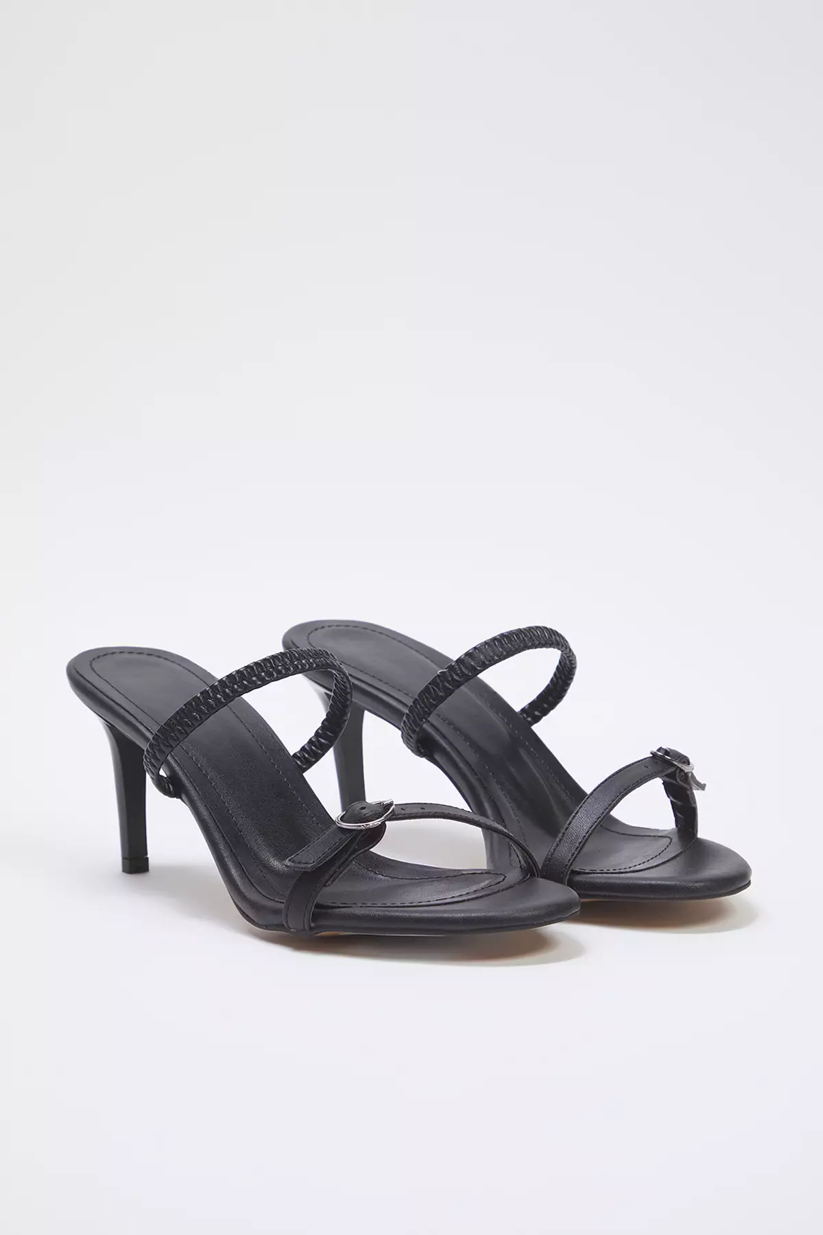 Black Buckle Detailed Dual-Use Thin Heeled Almond Toe Women's Heeled Sandals Takss25To00010