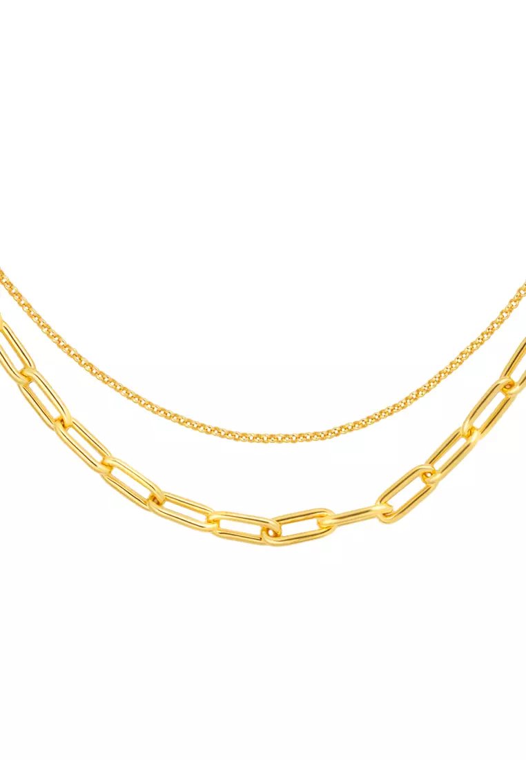TOMEI Paperclip & Chain Necklace 5D, Yellow Gold 999