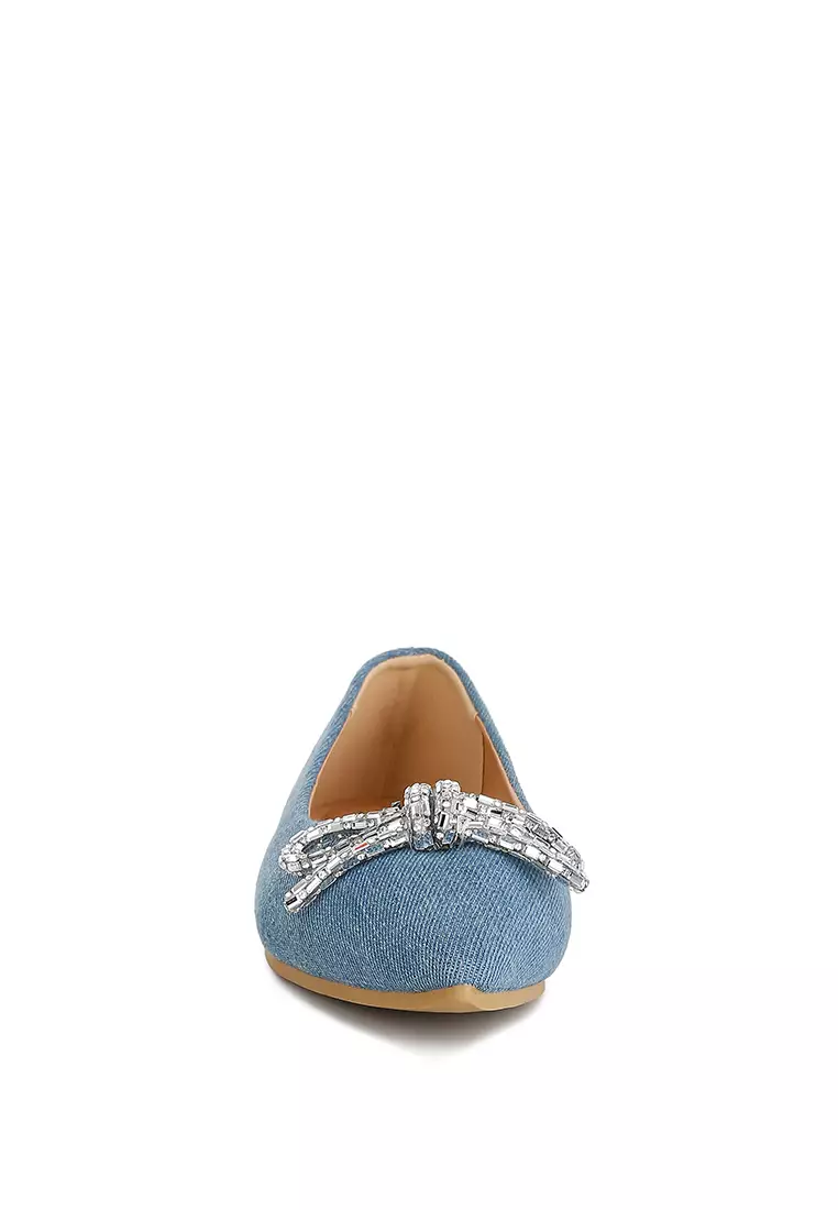 Light Blue Bow Detail Ballet Flats