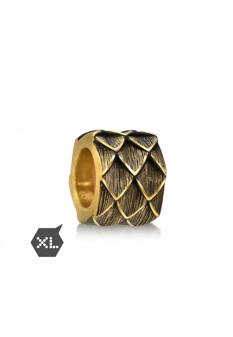 999 24K Solid Gold Noir XL Charm Gold Dragon Scale Charm for Women, Men and Unisex 94750C (Bracelet not included)