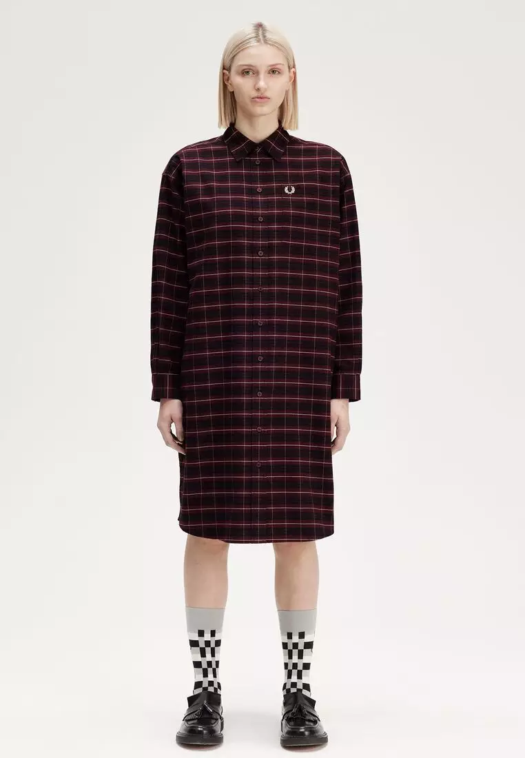 Buy Fred Perry Fred Perry D8176 CHECK OXFORD SHIRT DRESS (Oxblood