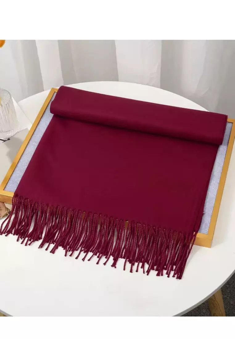 Aksesoris Wanita Plain Viscose Shawl Pashmina Syal Wanita Deep Wine Red
