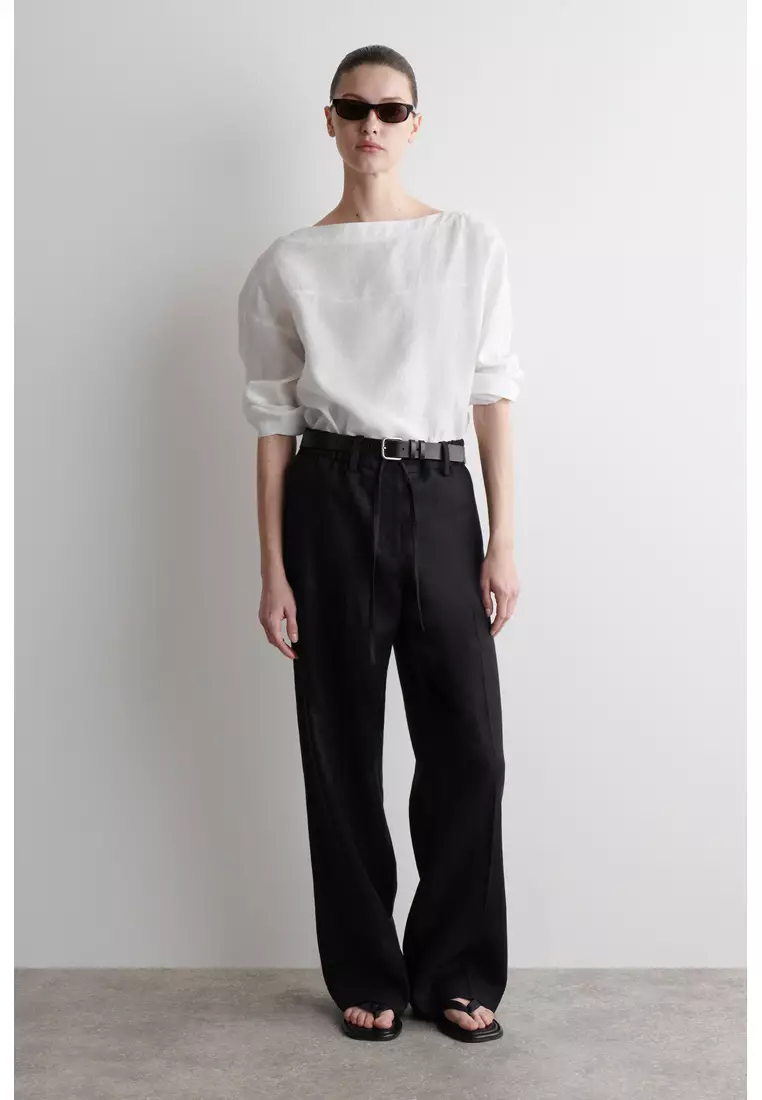 TIE-DETAIL LINEN BLOUSE