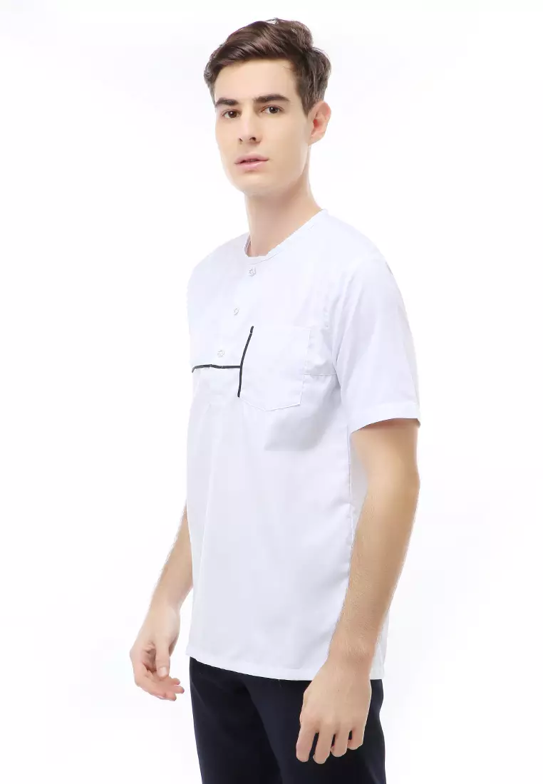 Dwan Atasan Formal Pria Kemeja Koko Lengan Pendek Material Cotton ORIGINAL - White