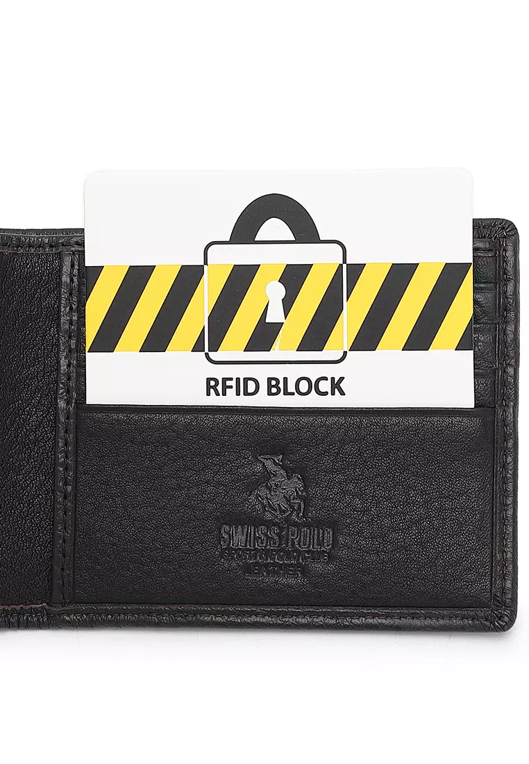 Genuine Leather RFID Short Wallet - Black