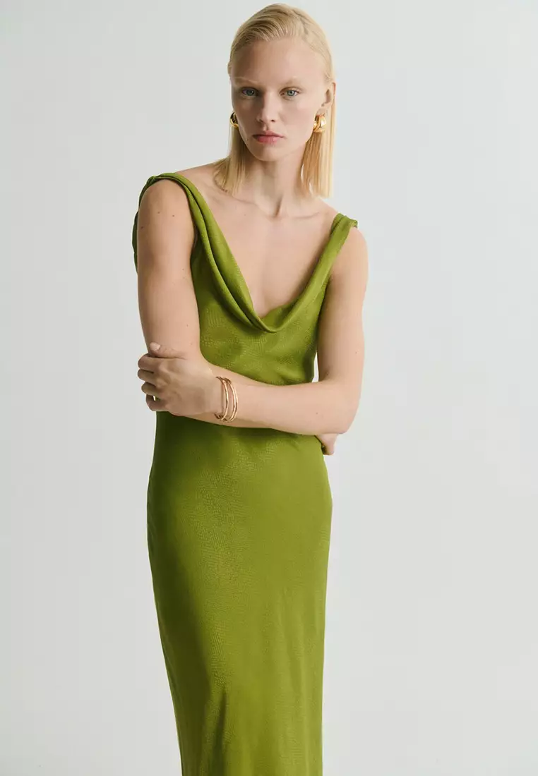 Satin Texture Dress With Draped Neck
