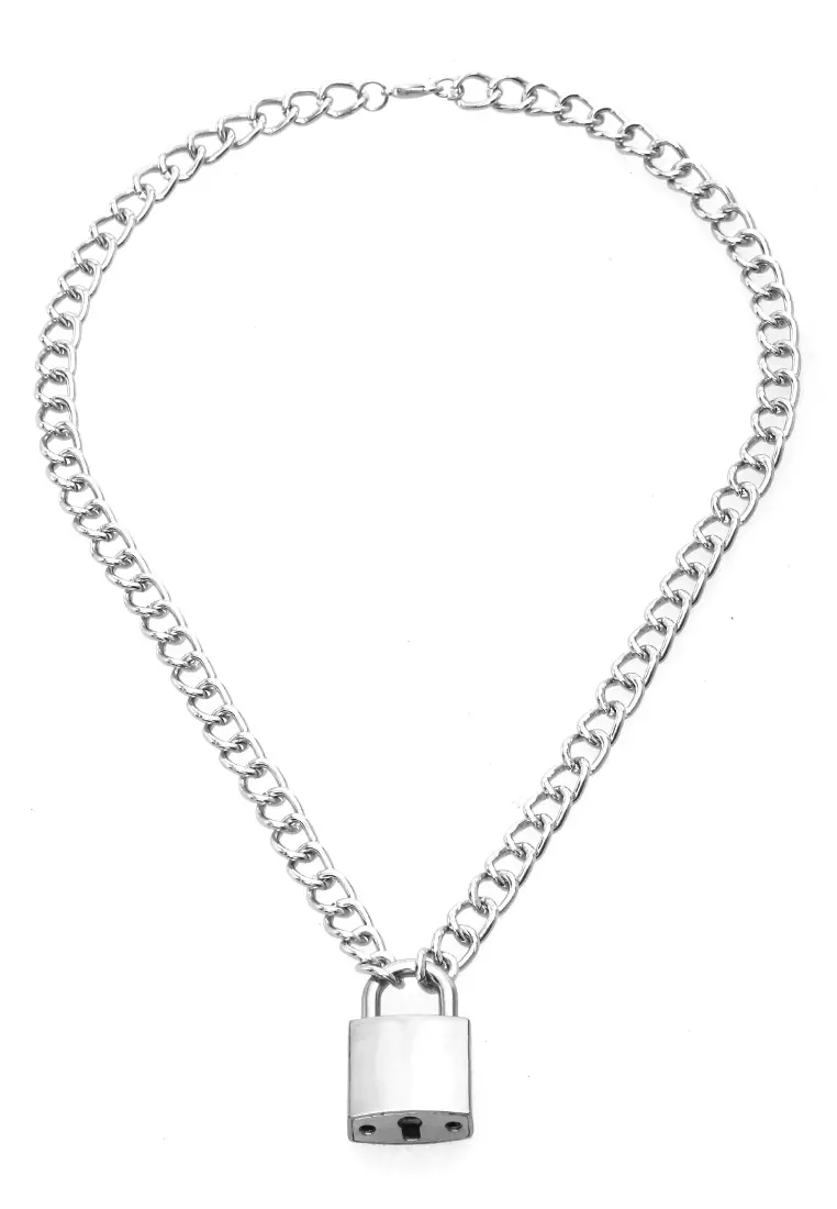 Ainsley Aksesoris Fashion Kalung Pria Wanita Necklace Tali Rantai Liontin Gembok Material Alloy ORIGINAL - Silver