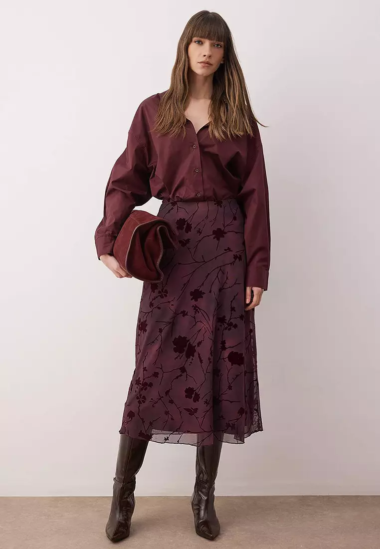 Plum Flock Printed Pencil Maxi/Long Tulle Stretchy Knitted Skirt Twoaw26Et146