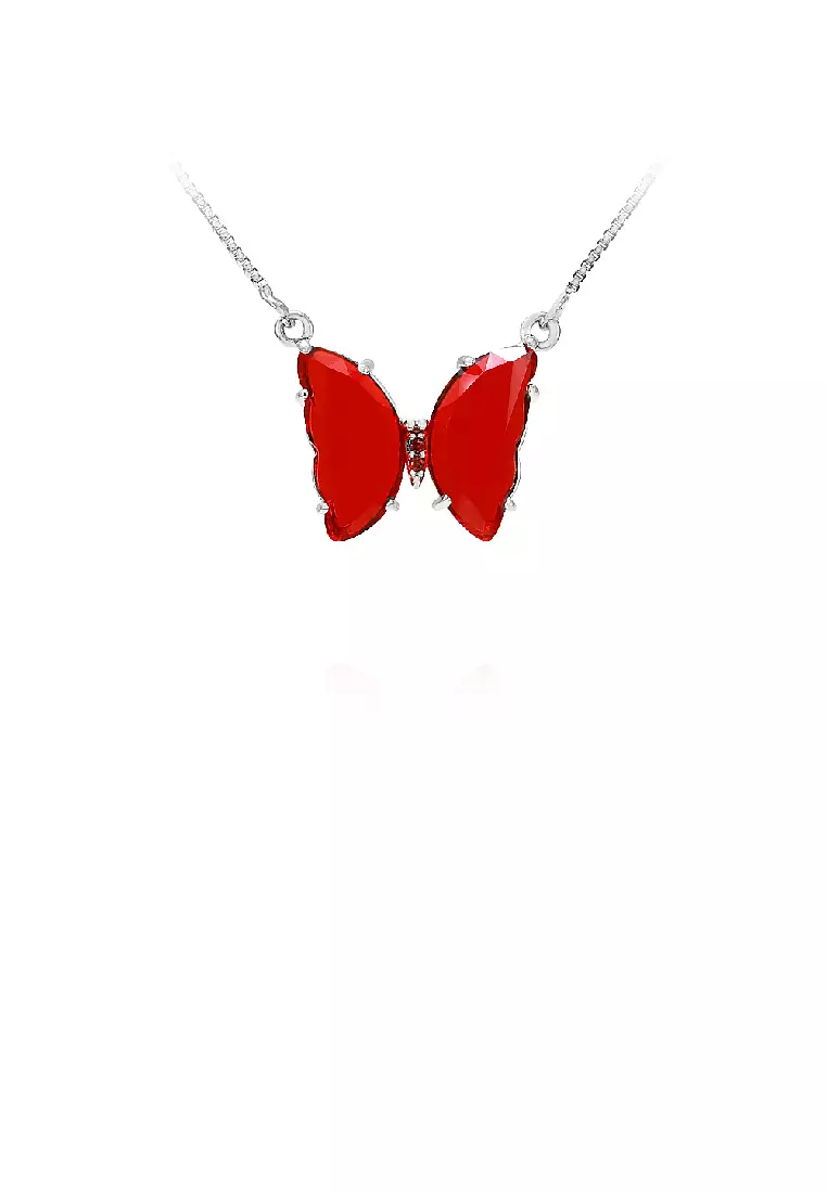Buy Glamorousky Fashion Elegant Butterfly Pendant with Red Cubic