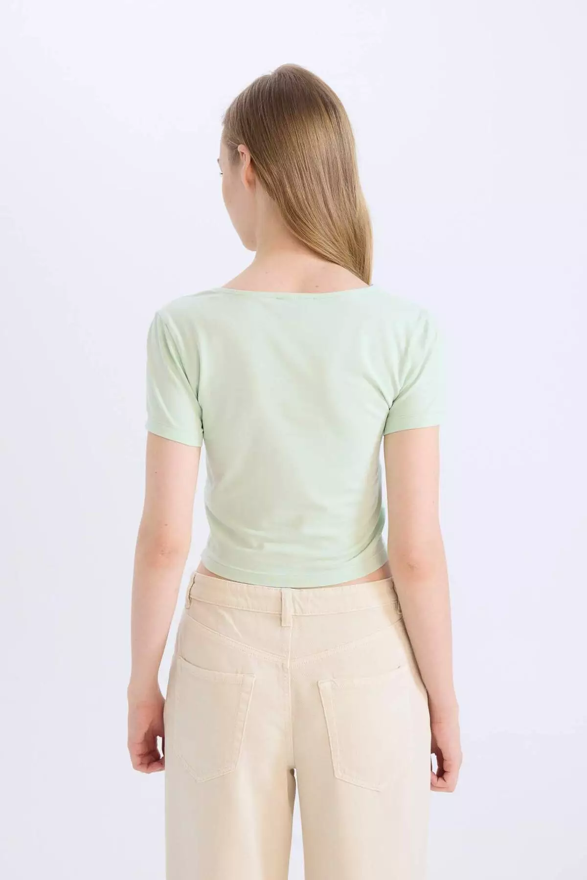 Fitted U Neck Basic Plain Short Sleeve T-Shirt C6102Ax25Sm