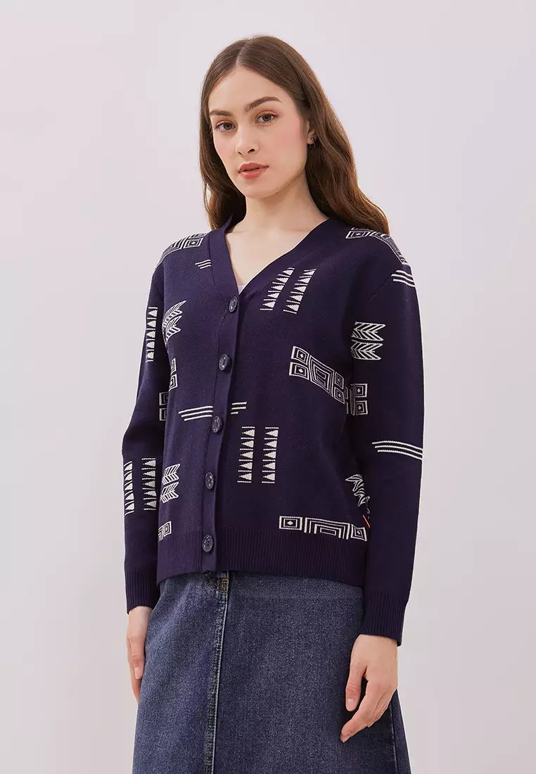 DUST Cardigan Knit Dara Ethnic Navy (D.5318)