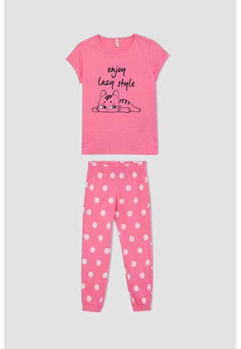 DeFacto pink Top & Bottom Cotton Pyjama CB3A6KA03D60E2GS_1