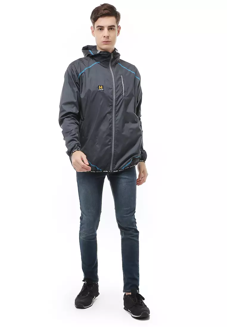 Clover Outerwear Jacket Hoodie Pria Jaket Olahraga List Motive Material Parasut ORIGINAL - Dark Gray