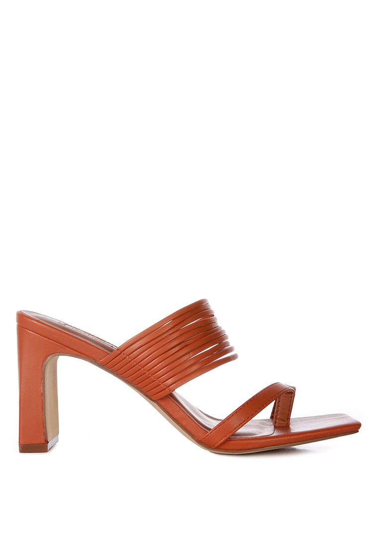 Orange Mid Block Heel Sandals