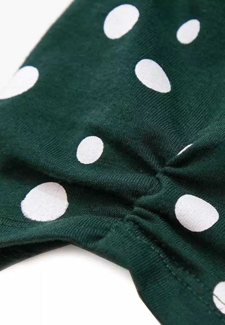 White Dotted Print Green Top