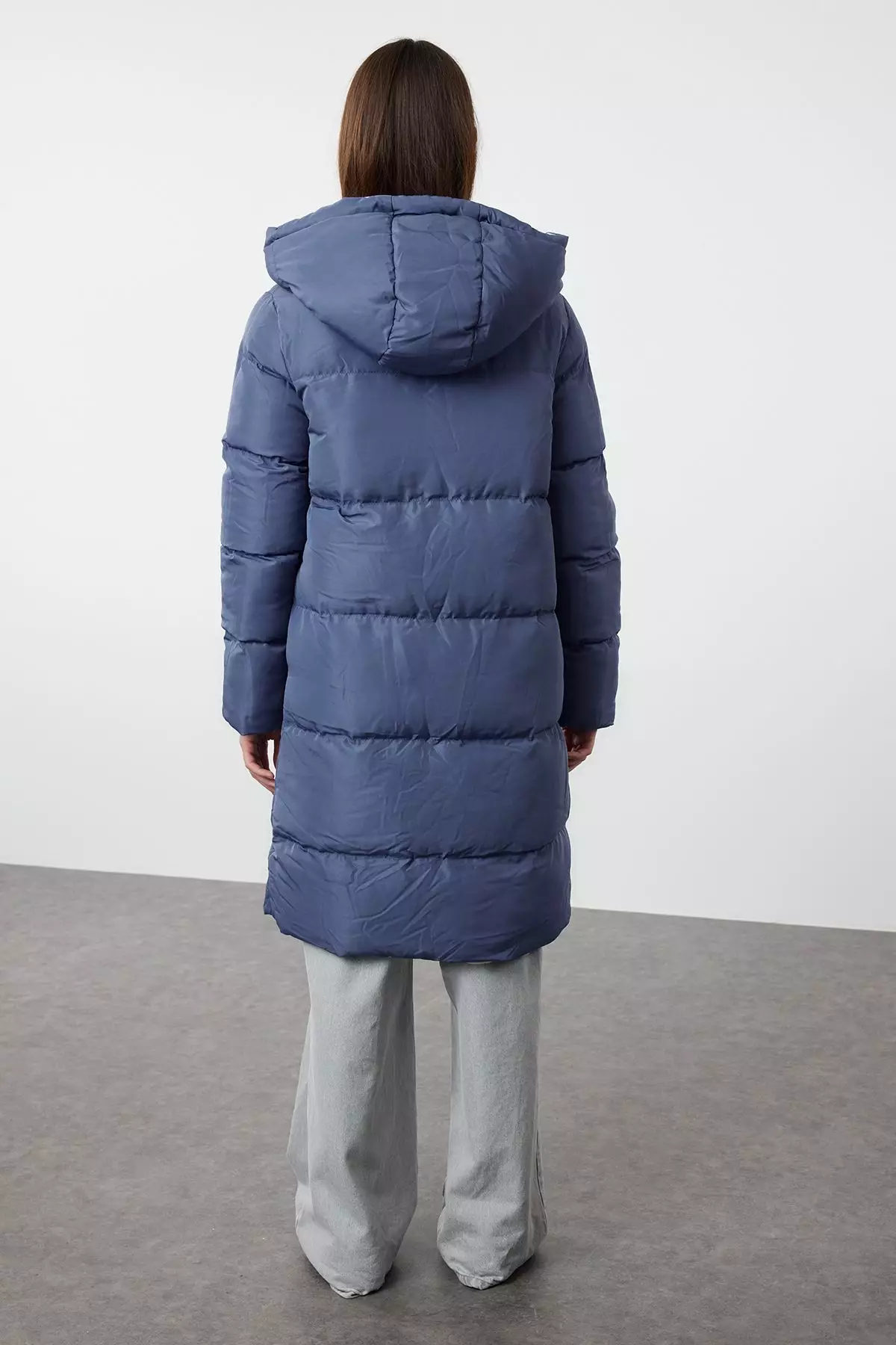 Grey-Blue Reversible Hooded Water Repellent Long Puffer Jacket TWOAW23MO00052