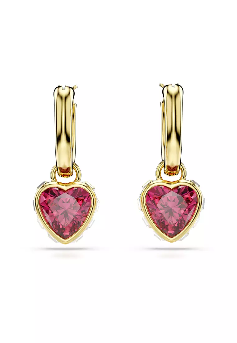 Buy Swarovski Chroma drop earrings, Heart, Red, Gold-tone plated Online ...