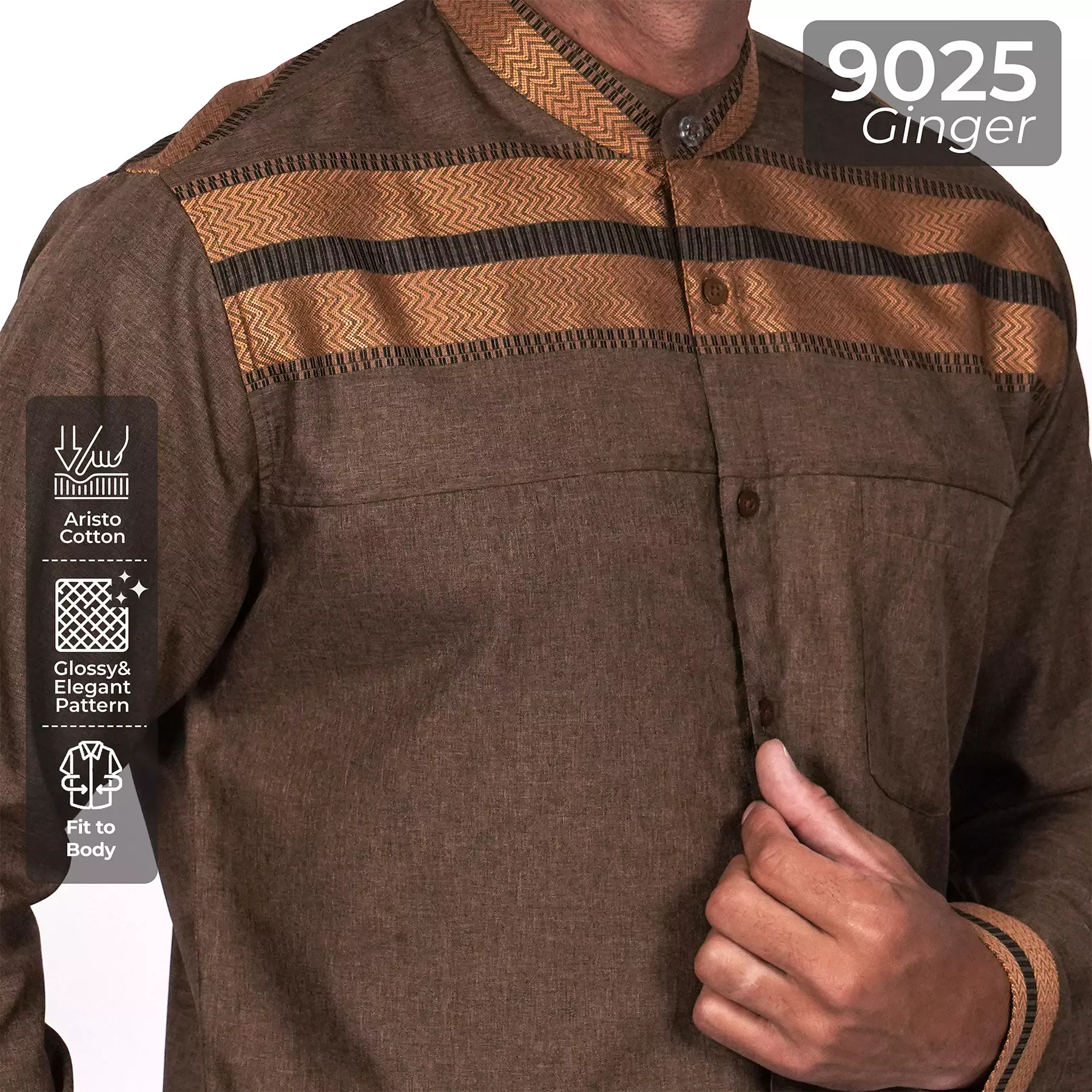 Casella Baju Koko Pria Lengan Panjang Horizontal Design | Koko Lengan Panjang Hadid 9025 Ginger
