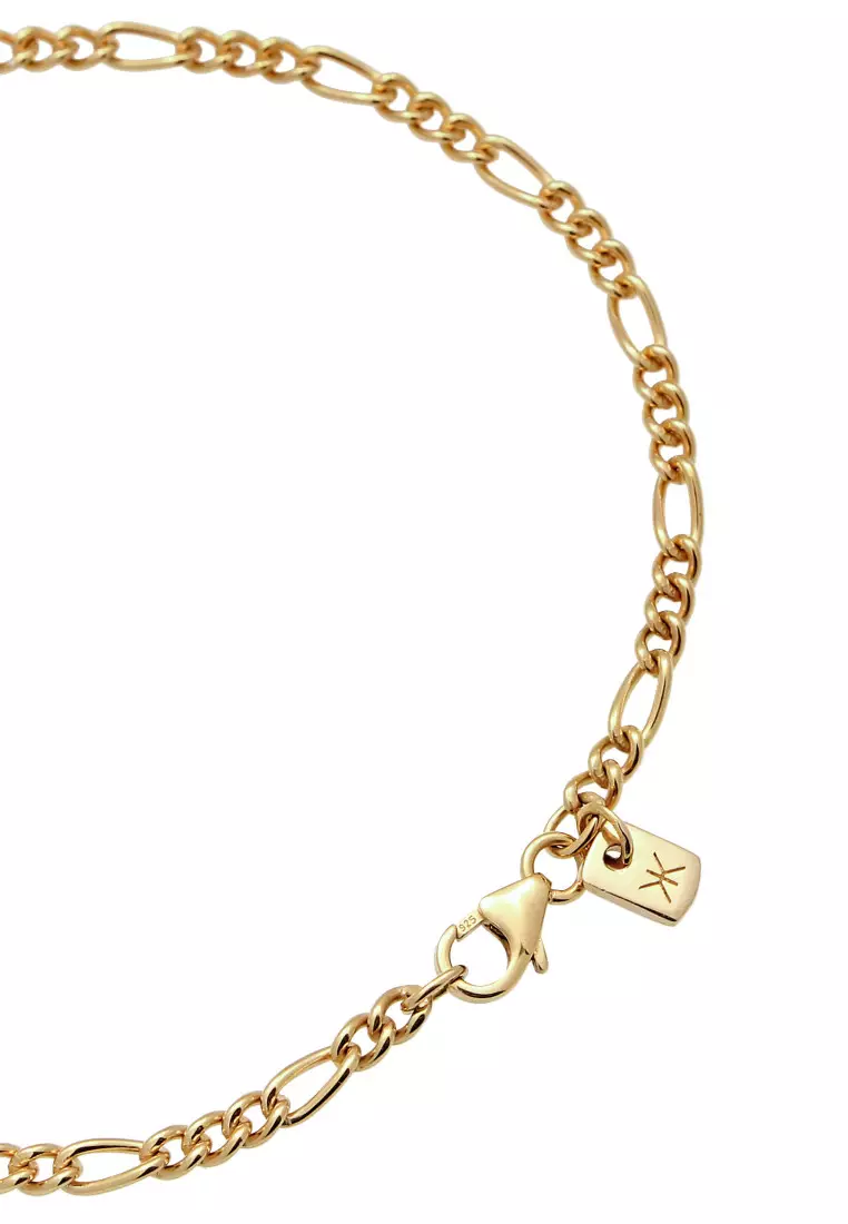 EXCLUSIVE Gelang Perhiasan Perak 925 Pria Cross Figaro Chain Gold Plated