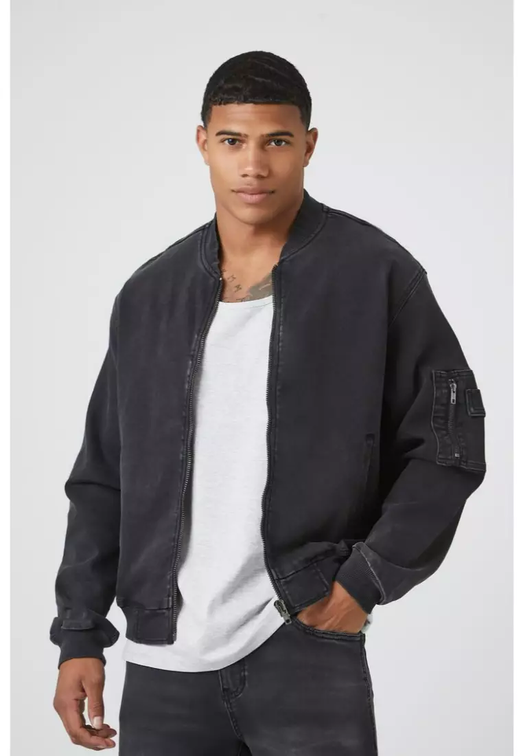 Forever 21 mens black bomber best sale jacket
