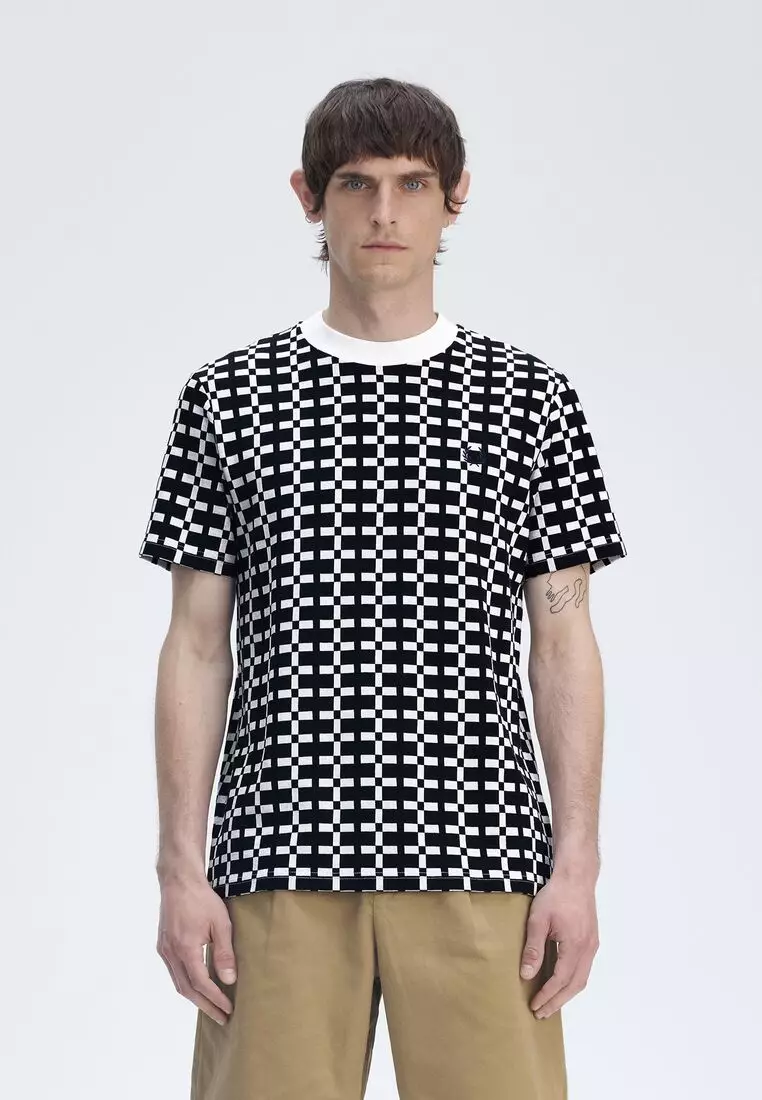 FRED PERRY : Geometric Jacquard Tシャツ Fred Perry Geometric Jacquard T Shirt - Navy