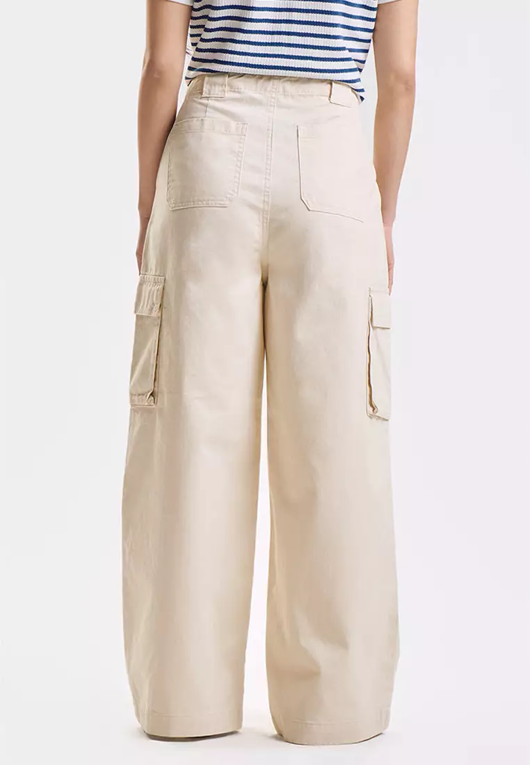 Wide Fit Cargo Pants with Pintuck Detail