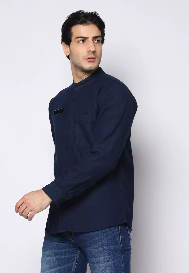 Kemeja Denim Glorys Krah Mandarin KT L/S Navy Blue 182502