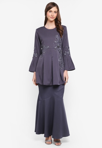 Box Pleat Peplum Kurung from peace collections in Grey