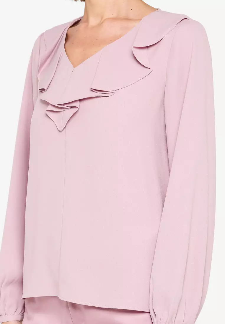 Ruffle Crinkle V-Neck Blouse