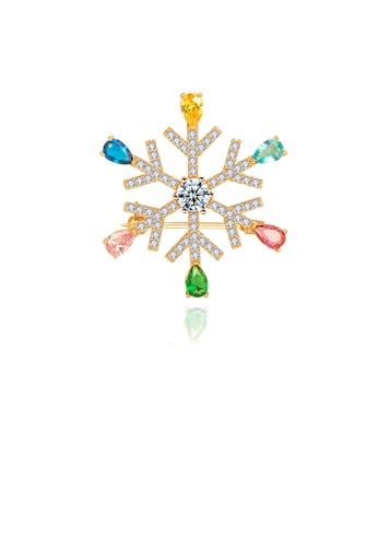Glamorousky silver Fashion and Simple Plated Gold Snowflake Brooch with Colorful Cubic Zirconia 34F81ACB792ACBGS_1