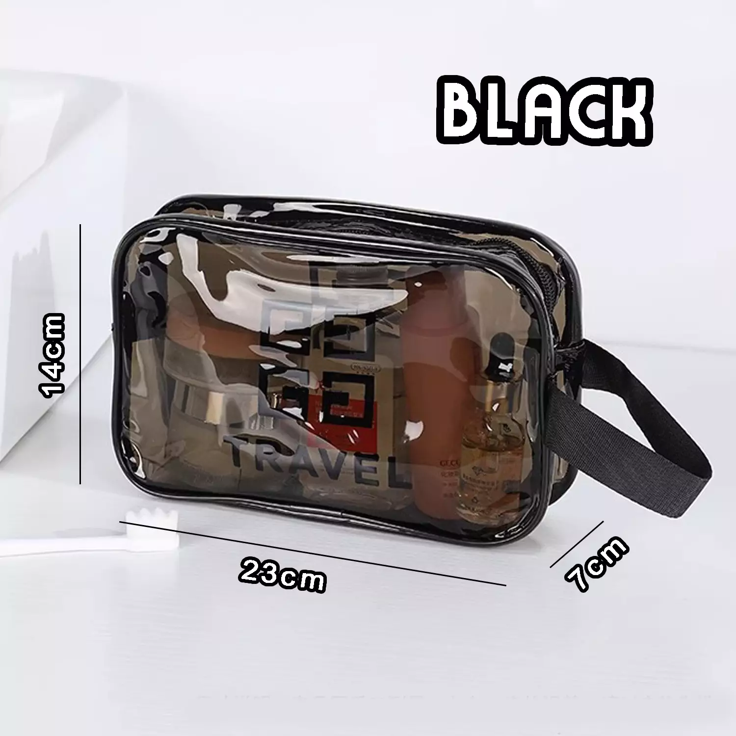 Wakakids Tas Kosmetik Washbag Transparan Waterproof Travel Pouch Make Up Skincare Venjr Hitam