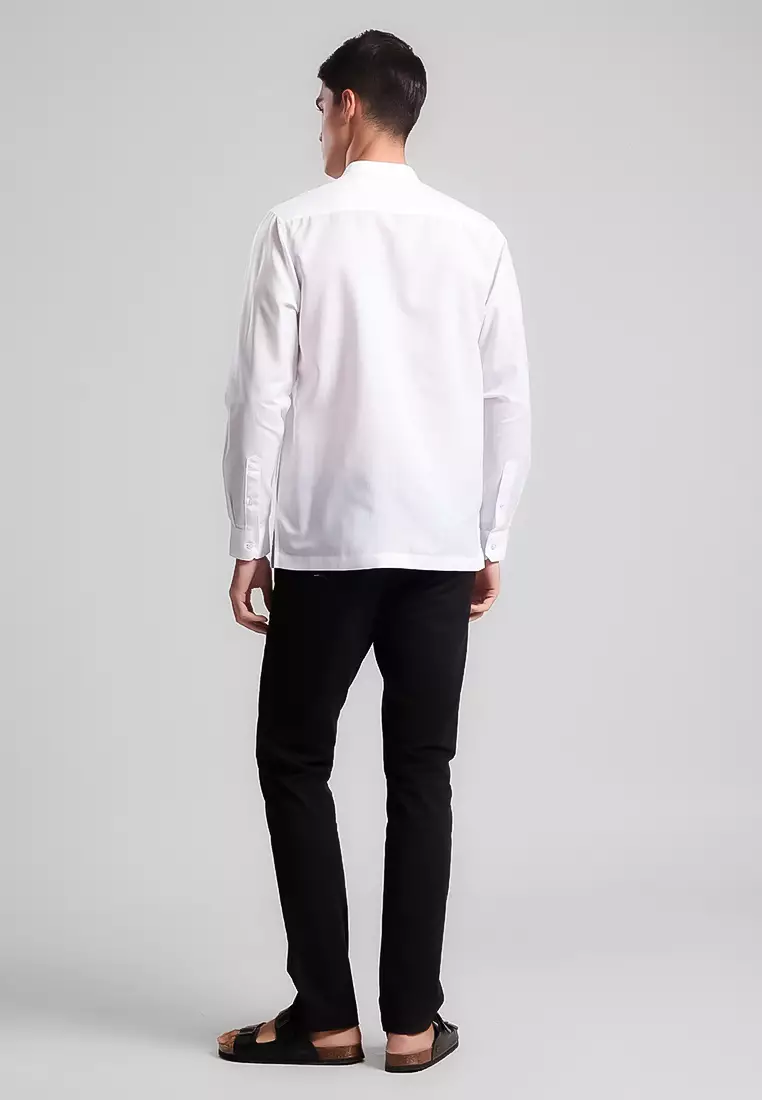 MANZONE - Kemeja Koko Lengan Panjang Pria Hazim Comfort Fit - White Warna White