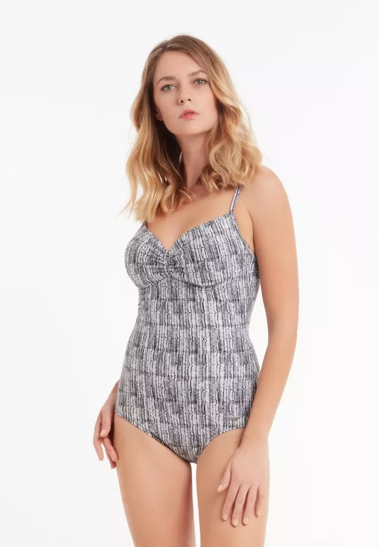 Messy Beauty Black Gathered Front One Piece