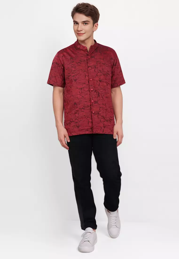 Crocodile KOKO 1148 Red - Katun Lengan Pendek Men Shirt Kemeja - Relax Fit