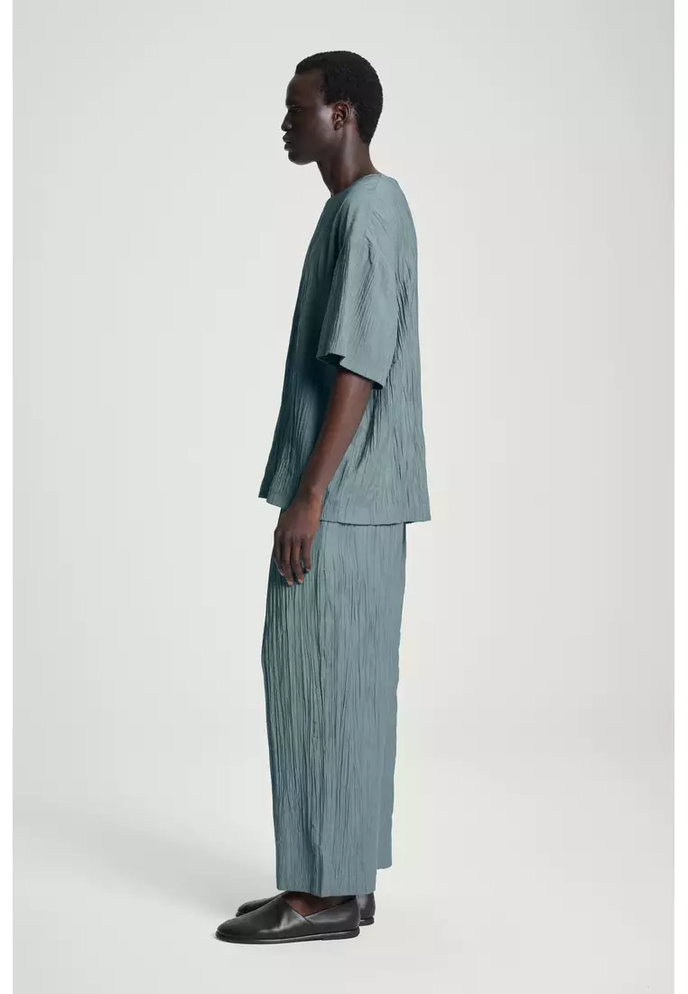 CRINKLED WIDE-LEG TROUSERS